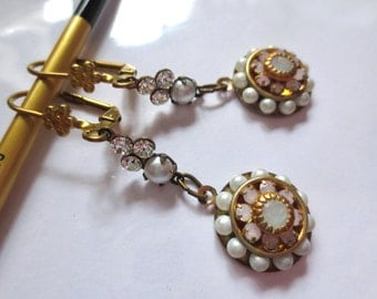 Edwardian earrings pearl and opal earrings dainty Victorian earrings Art Deco earrings white vintage pearl wedding earrings