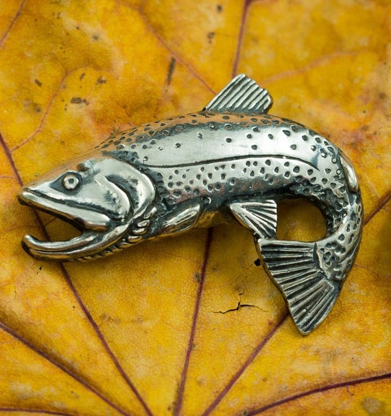 TROUT Sterling SILVER Pendant Necklace Ag Fish Fishing Jewelry