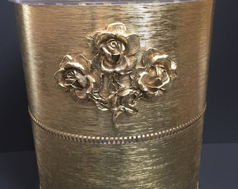 Vintage Footed Matson Trash Can Adorned with A Cluster Od Three Roses