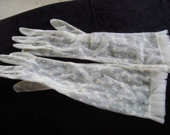 Vintage nylon evening gloves from 50s France