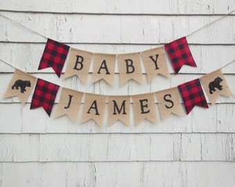 Lumberjack Baby Shower, Lumberjack Shower Decor, Custom Name Banner, Baby Name Banner, Burlap Banner, Lumberjack Nursery, Baby Boy Shower