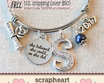 GRADUATION Gift Bangle Bracelet, She Believed She Could So She Did Inspirational Gift, Personalized College Graduate Bracelet, Gift For Grad