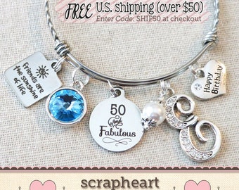 50th BIRTHDAY Gift for Women, Milestone Birthday Gift for Her, 50 and Fabulous Bracelet, Friends are the Sunshine of Life Bangle, Friendship