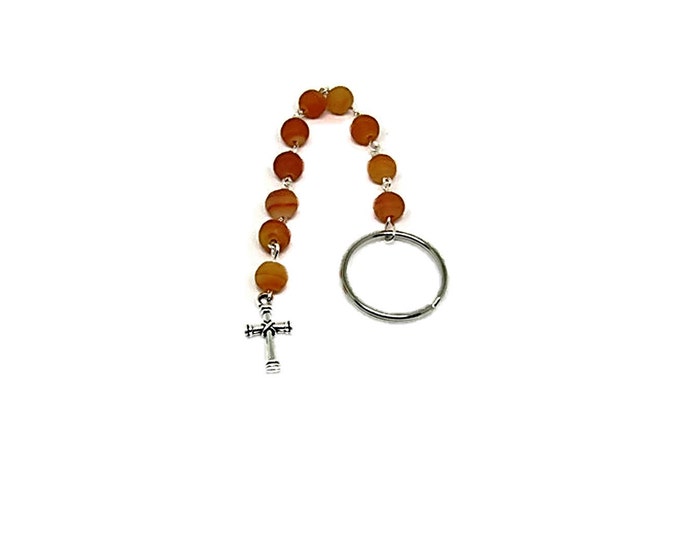 Frosted Orange One Decade Pocket Rosary, Rosary Keychain Key Chain, Unisex Pocket Rosary, Religious Gift Ideas