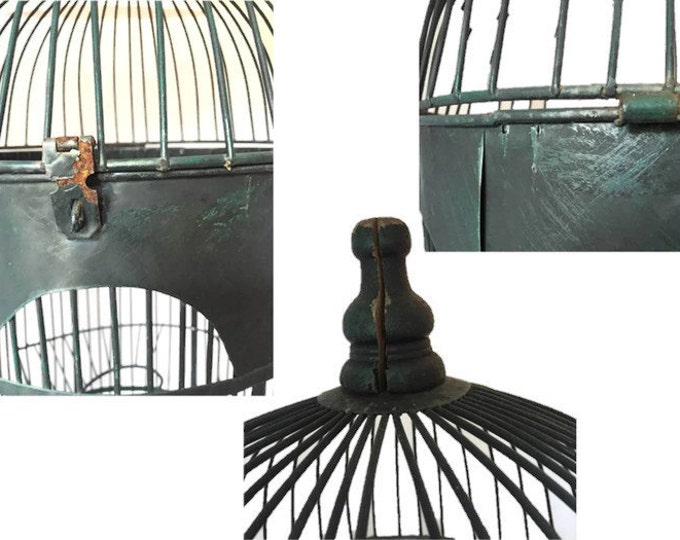 Iron Bird Cage Green and Rusty Vintage Metal Birdcage Shabby Chic Cottage Chic EtsyFreeShipping - Vintage Home Decor,