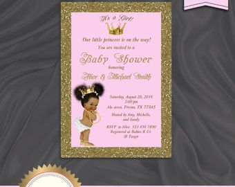 Princess Baby Shower Invitation, Little Princess Baby Shower Invite, Royal Baby Shower Invitation, Pink, Gold - Printable, Digital file