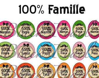 100% Famille • 60 images digitales pour cabochons famille papa maman mamie papy seur frere parrain marraine tata tonton noeud moustache