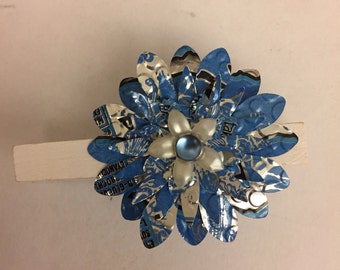 Blue Soda Can Flower with Clip