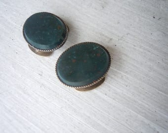 Incredible Pair of Victorian Bloodstone and 14K Gold Waistcoat Buttons