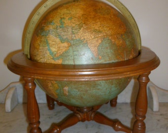 French table terrestrial globe wood frame brass George F Cram Co USA circa 1940