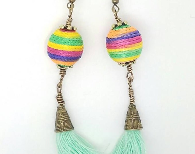 long multicolor boho earrings, boho earrings, tribal multicolor earrings, multicolor earrings, Bohemia colorful earrings, ...
