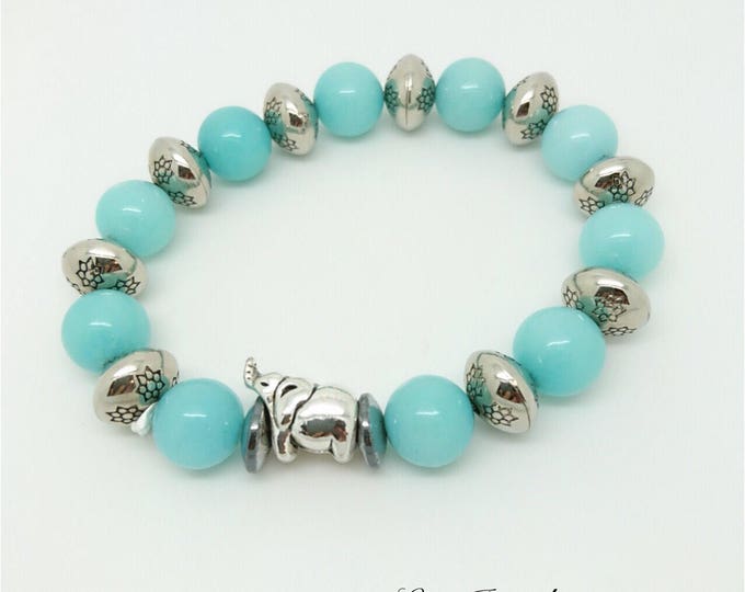 Green bracelet - Elephant bracelet - Aqua bracelet - Stretch Bracelet - Blue bracelet - Aqua blue bracelet - Light green bracelet