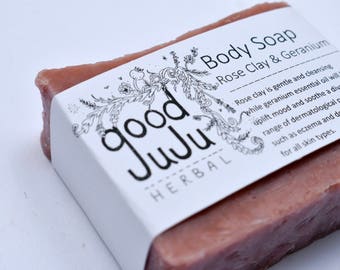 Rose Clay and Geranium soap, Dermatitis Soap, Handmade Soap, Essential Oil Soap, eczema Soap, Clarifying Soap, Detox Soap, vegan