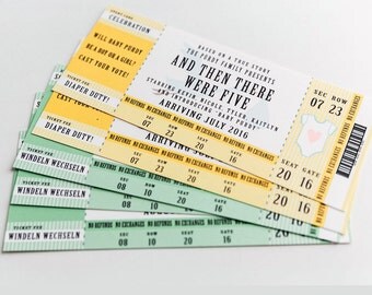 ticket announcement pregnancy, baby announcement, pregnancy reveal, gender reveal invitation, show ticket invitaiton, new baby announcement