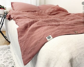 Linen wood rose DUVET COVER-Ashes of rose duvet cover -Full/double /queen/king size duvet-softened linen duvet cover