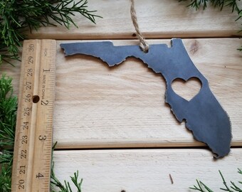 Love Florida State Steel Ornament Rustic FL Metal State Heart Host Gift Keepsake Travel Wedding Favor By BE Creations