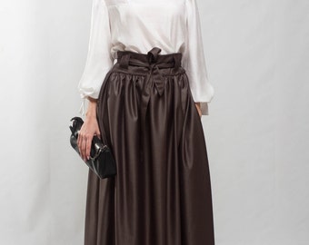 Taupe maxi skirt flared skirt pleated skirt formal floor skirt special day skirt brown pockets cocktail skirt bridesmaid skirt prom skirt