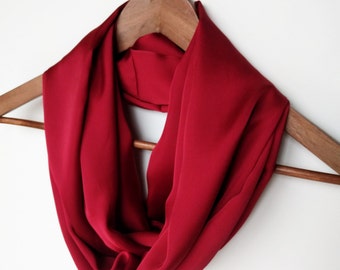 Red Infinity Scarf, Satin Infinity Scarf, Mother's Day Gift, Gift For Mom, Party Scarf, Ladies Scarf, Women's, Shiny Scarf, Girlfriend Gift,