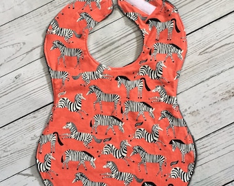 Full Coverage Baby Bib/ Burp Cloth- Zebras-Coral