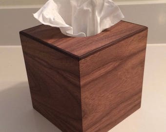 Walnut wood Cube Tissue Box Cover with Solid Walnut Edging