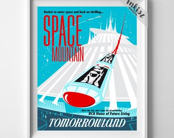 Disneyland Vintage, Disney Poster, Disneyland Print, Space Mountain, Disney, Tomorrowland, Fantasyland, Reproduction, Christmas Gift