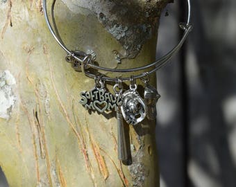 Softball Mom Expandable Charm Bangle Bracelet