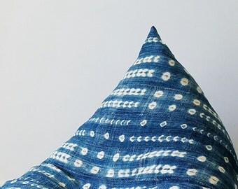 Indigo Shibori Mudcloth Boho Lounger™, Indigo Mudcloth Pouf, Boho Pouf, Shibori, Resist-dyed, Tie-dyed, Vintage Indigo, Blue, White