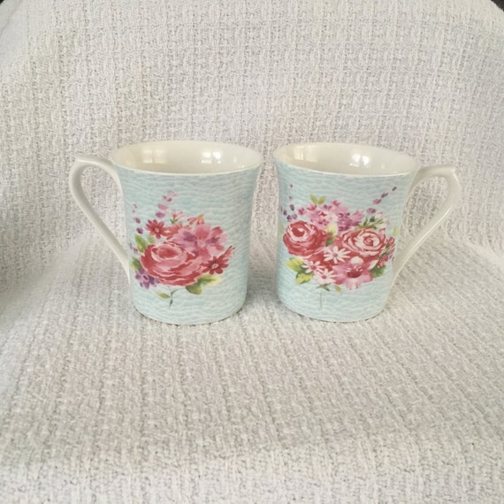 Queens Fine Bone China Floral Crackle Blue Mug Blue Mug with