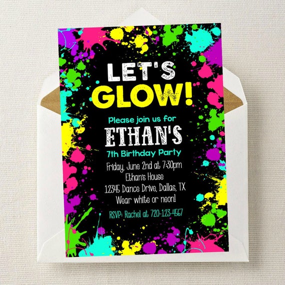 Boy Neon Glow Invitation // Neon Glow Party Invitation // Glow