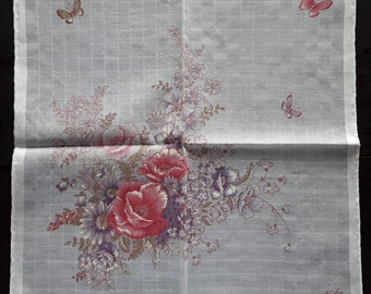 White cotton vintage handkerchief Fisba with flowers