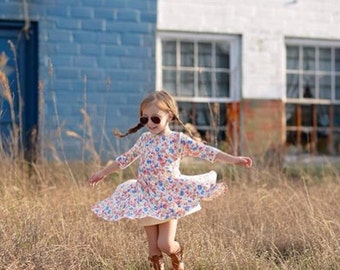 Girls Blossom Print Dress, Floral Dress, Girl Dresses, Dresses, Twirly Dress, Girls Clothing Sizes 2/3, 4/5, 6/6X, 7/8, 10/12 Ready to Ship