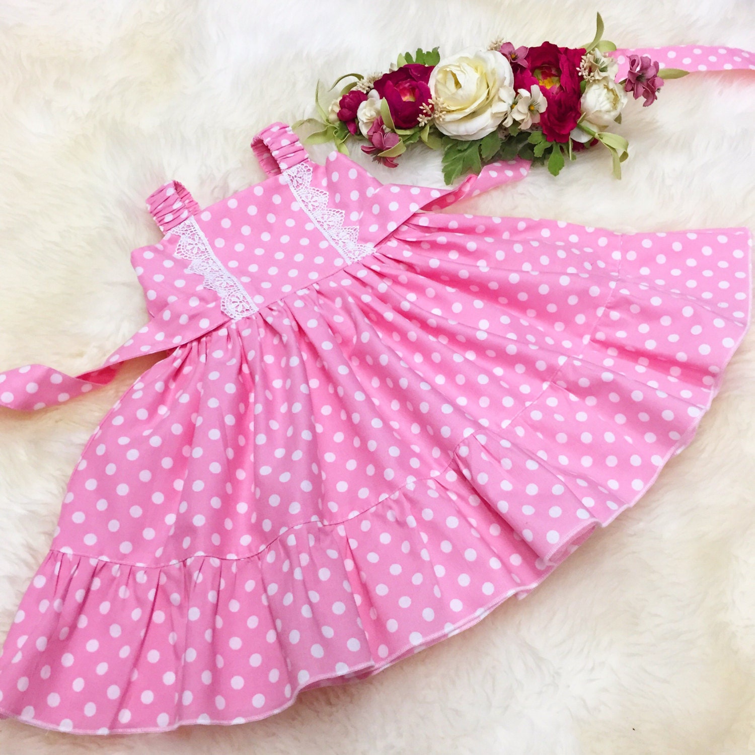 Easter pink dress pink dot ruffle dress little girls pink