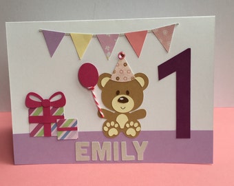 Handmade Personalised First Birthday Card | 1st Birthday Card | Baby Girl Little Girl Birthday Girl