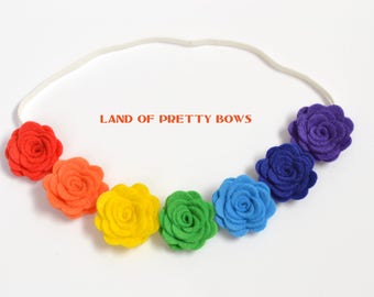 Rainbow Flower Headband Rainbow Crown Headband Tiny Flower Newborn Headband Baby Rainbow Headband Baby Crown Headband Felt Flower Headband