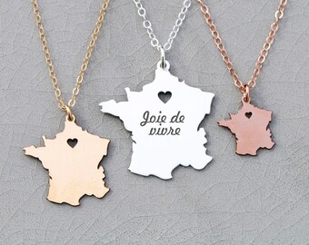 SALE • France Necklace Europe Jewelry France Paris Necklace • Country Charm Paris Jewelry•Personalized Charm France Pendant Engraved Outline