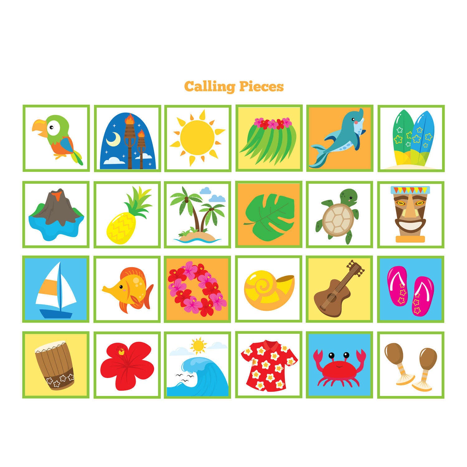 Hawaiian BINGO Game  Kid's Printable Bingo Game  Bingo Game for Kids