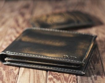 Jack DOUBLE ID Bifold Wallet•BLACK•Personalized•Men's Leather Wallet•Groomsmen Gift•Mens Wallet•Anniversary Gift•Bifold