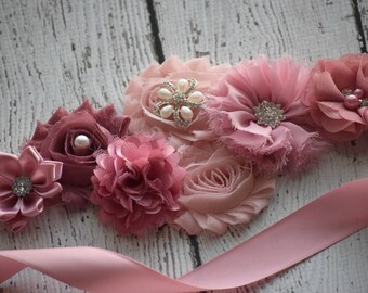 Maternity Sash, classic mauve Sash, flower Belt, maternity sash, wedding sash , flower girl sash belt
