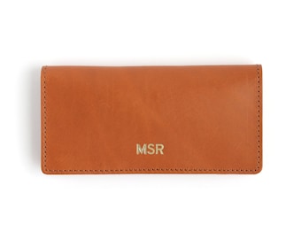Monogram Leather Long Wallet, Personalized Vintage Checkbook Holder, Customized, Women's Card Holder, Foil Emboss Initials, Genuine Leather