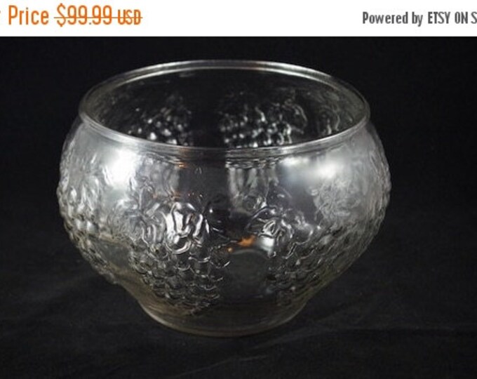 Storewide 25% Off SALE Vintage Pressed Rounded Glass Entertainment Punch Bowl Featuring Beautiful Grapevine Raised Relief Design and Eight O