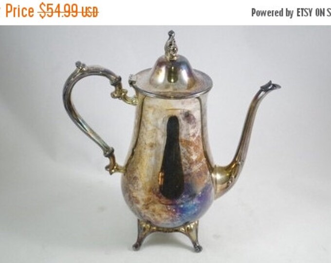 Storewide 25% Off SALE Vintage Silver Plated Handled Coffee Serving Pot Featuring Elegant Serpent Spout and Finial Topped Lid
