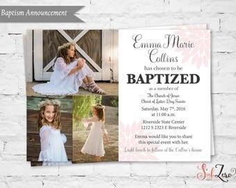 LDS Baptism Invitation, LDS Girl Baptism Invitation, SunBurst Flower, Photo Invitation Customized 5x7 Printable Digital File