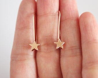 Star bar earrings, geometric earrings, star panel earrings, rose gold plated earrings, earrings gift, star dangle earrings