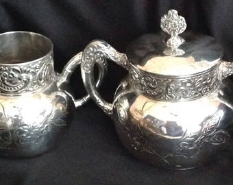 Victorian Silver Plate Cream and Sugar Bowl