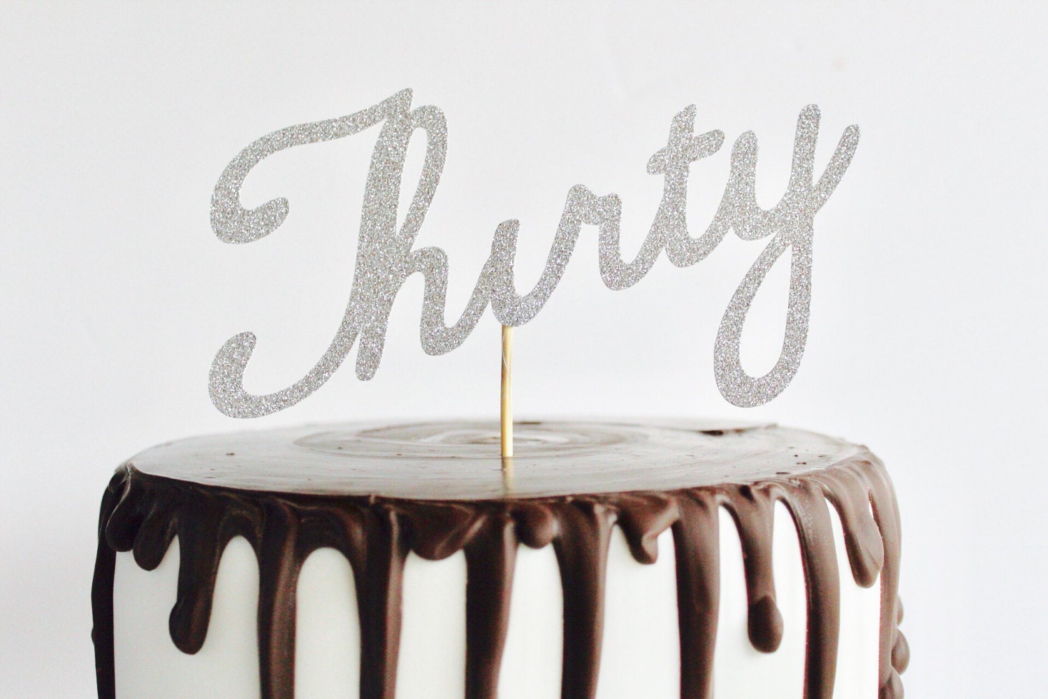 Thirty cake topper 30th silver glitter birthday script large