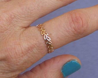 Gold Ring, Gold Leaf Ring, Gold Floral Ring, Yellow Gold Ring