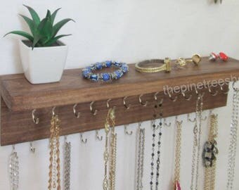 Necklace Holder Wall with Shelf, 29 Hooks, Jewelry Storage, Necklace Storage, Jewelry Organizer, Many Colors