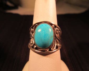 Tribal Sterling Silver Turquoise Ring - 8