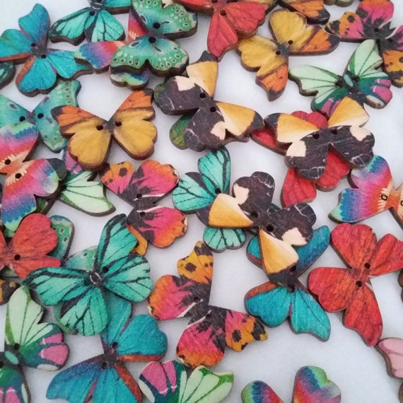 22pcs Wooden Butterfly Buttons - Assorted Buttons - 2 Hole Buttons - Scrapbook Butterflies Decorative Cardmaking Embellishment - B23787