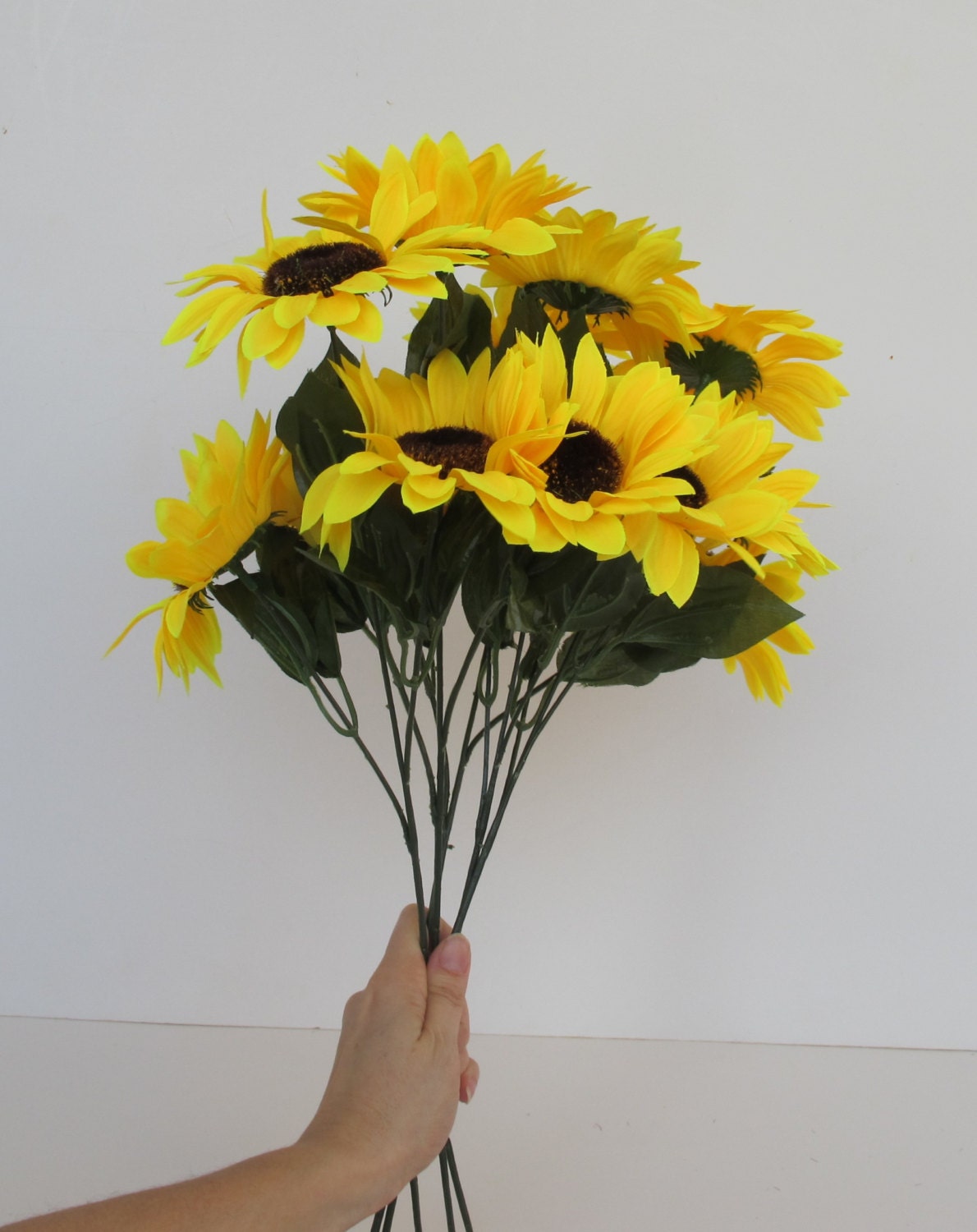 6 Sunflowers Branches Artificial Silk Flowers Big Yellow